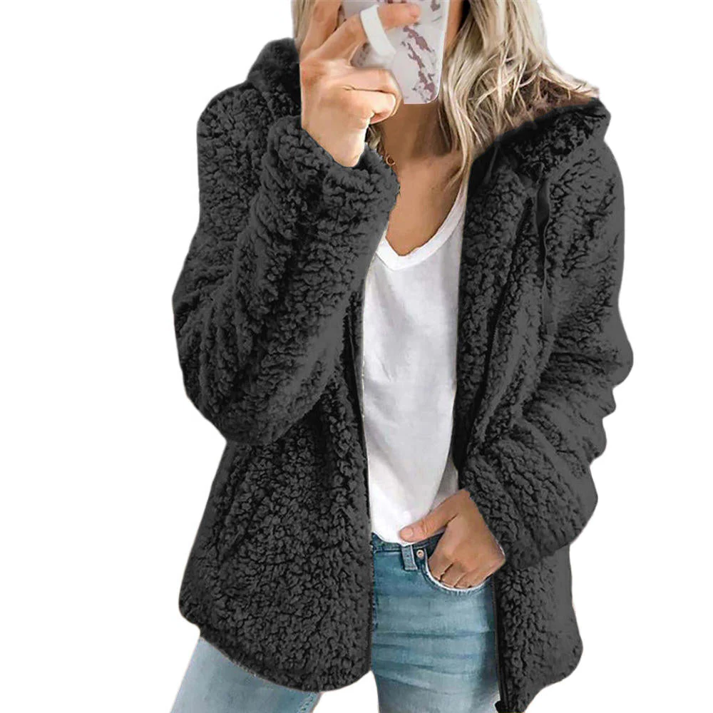 Elegant Bear Teddy Fur Coat: Soft Fleece Coat with Pockets and Zipper