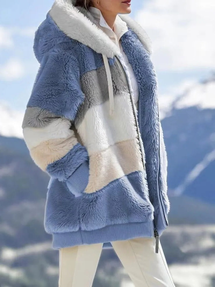 Contrasting Lamb Wool Padded Coat